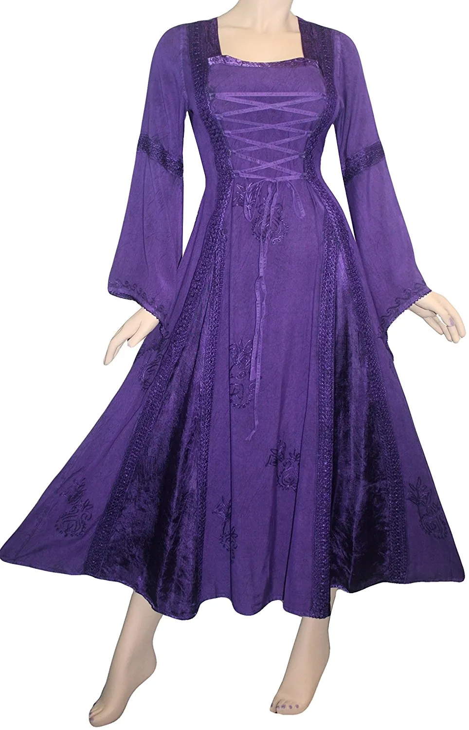 Roman Medieval Corset Satin Embroidered Bell Sleeve Dress 001