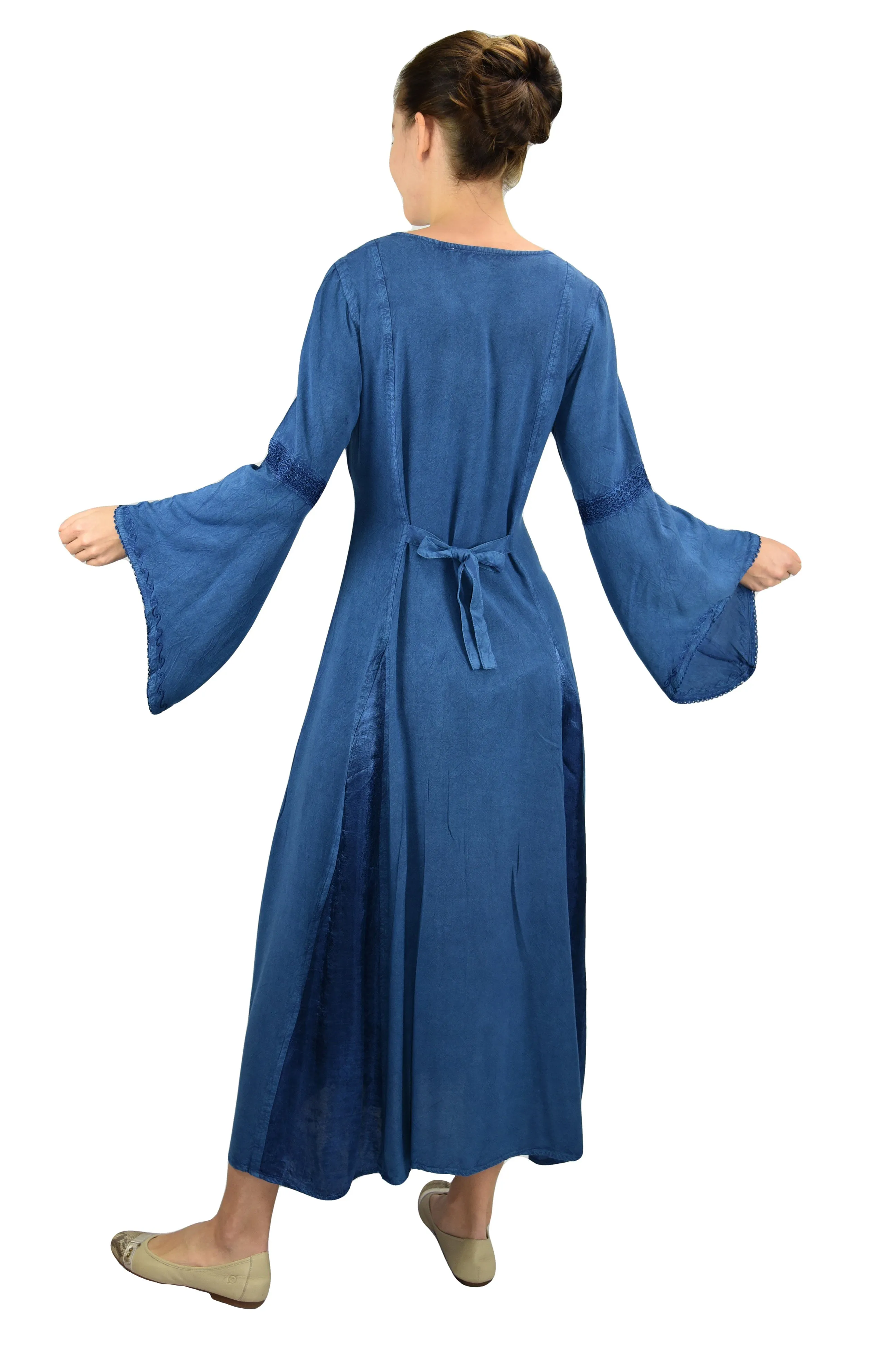 Roman Medieval Corset Satin Embroidered Bell Sleeve Dress 001