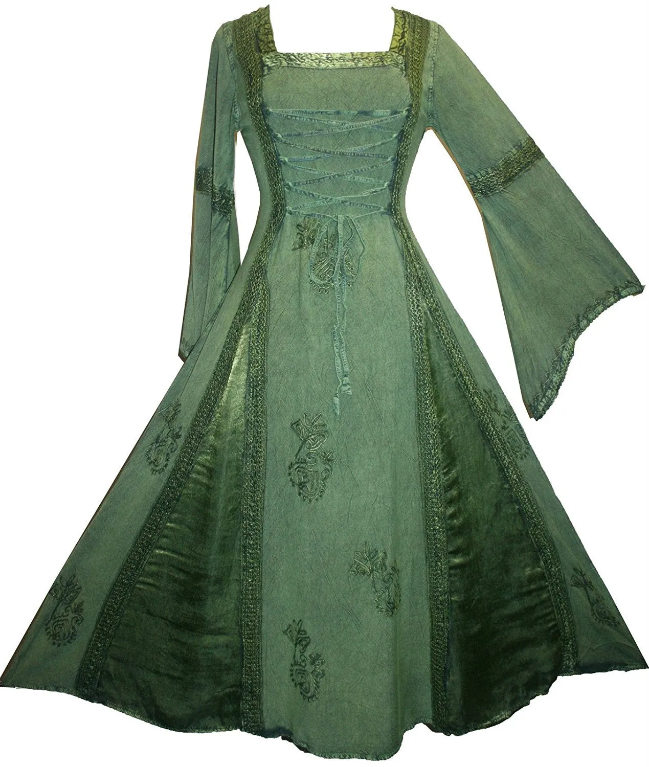Roman Medieval Corset Satin Embroidered Bell Sleeve Dress 001