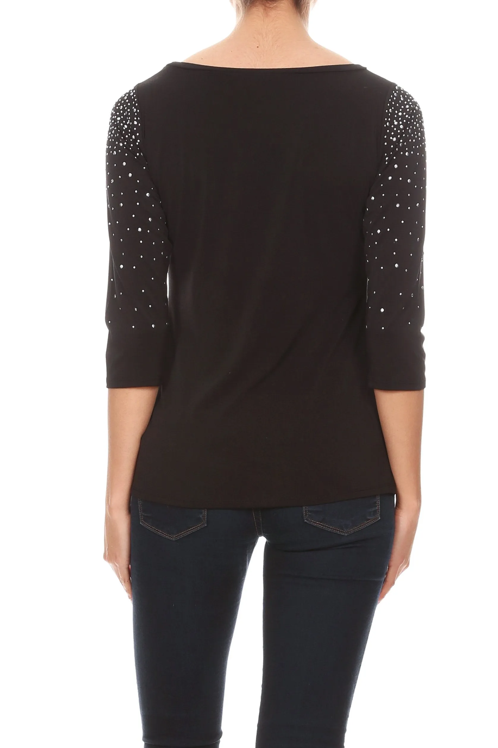 Stud Sleeve Crew Neck Knit Top with Side Knot
