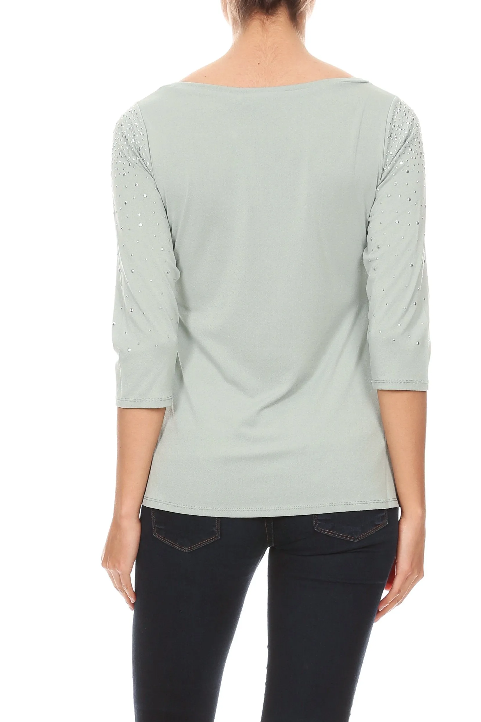 Stud Sleeve Crew Neck Knit Top with Side Knot