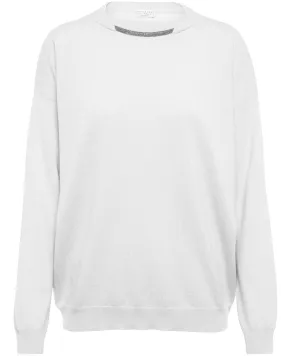 White Monili Crewneck Cashmere Sweater