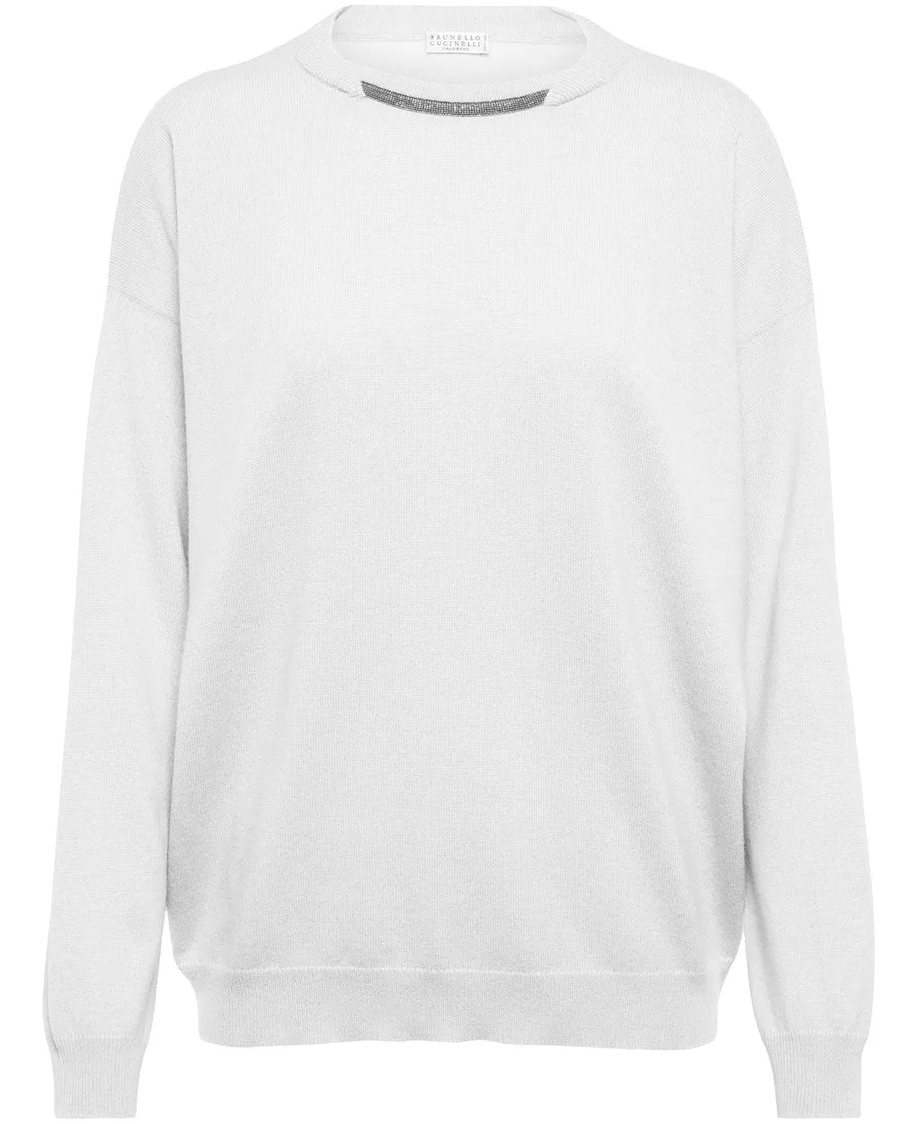 White Monili Crewneck Cashmere Sweater