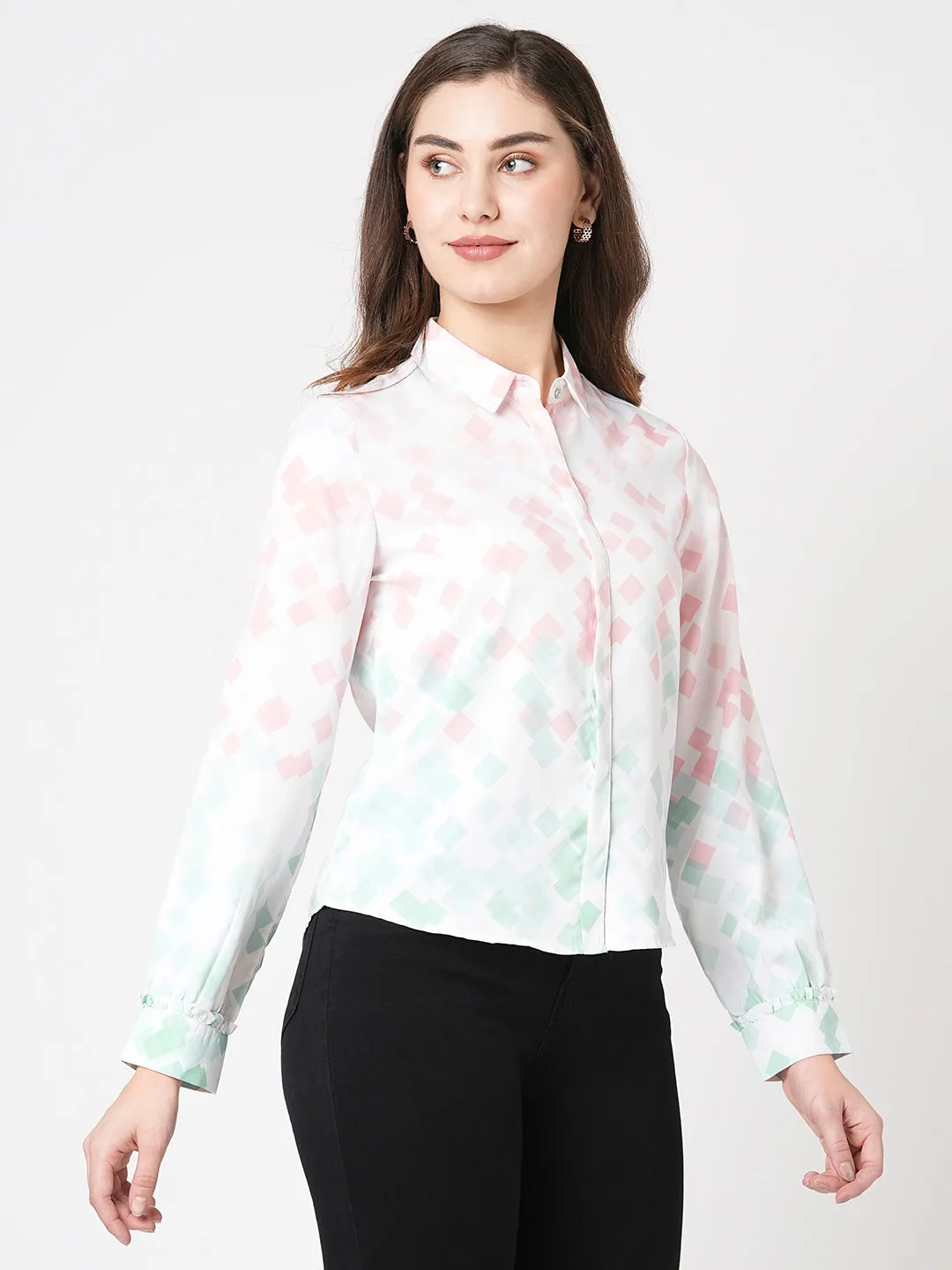 Women Diamond Print Slim Fit Shirt
