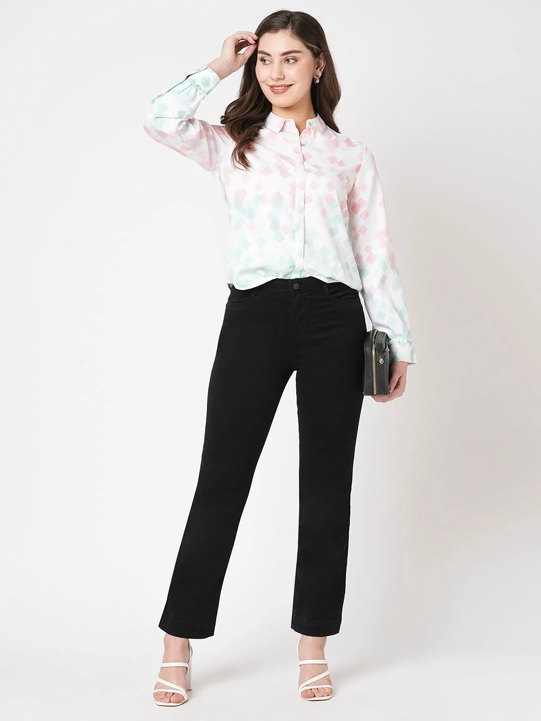 Women Diamond Print Slim Fit Shirt