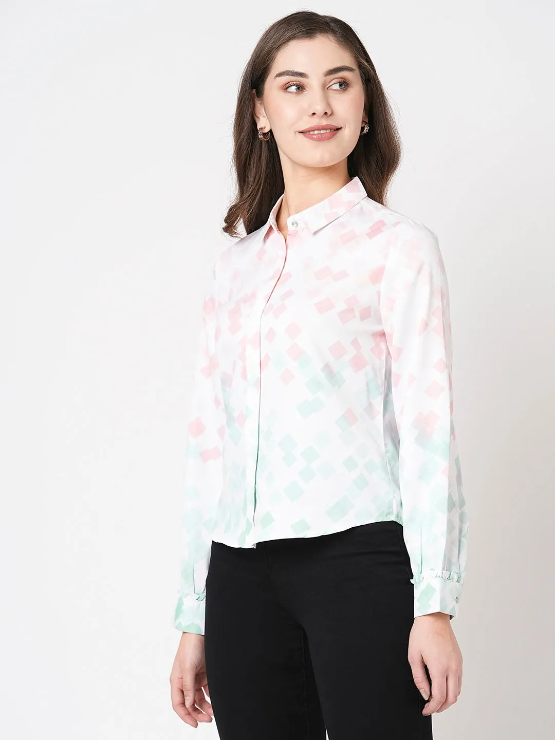 Women Diamond Print Slim Fit Shirt