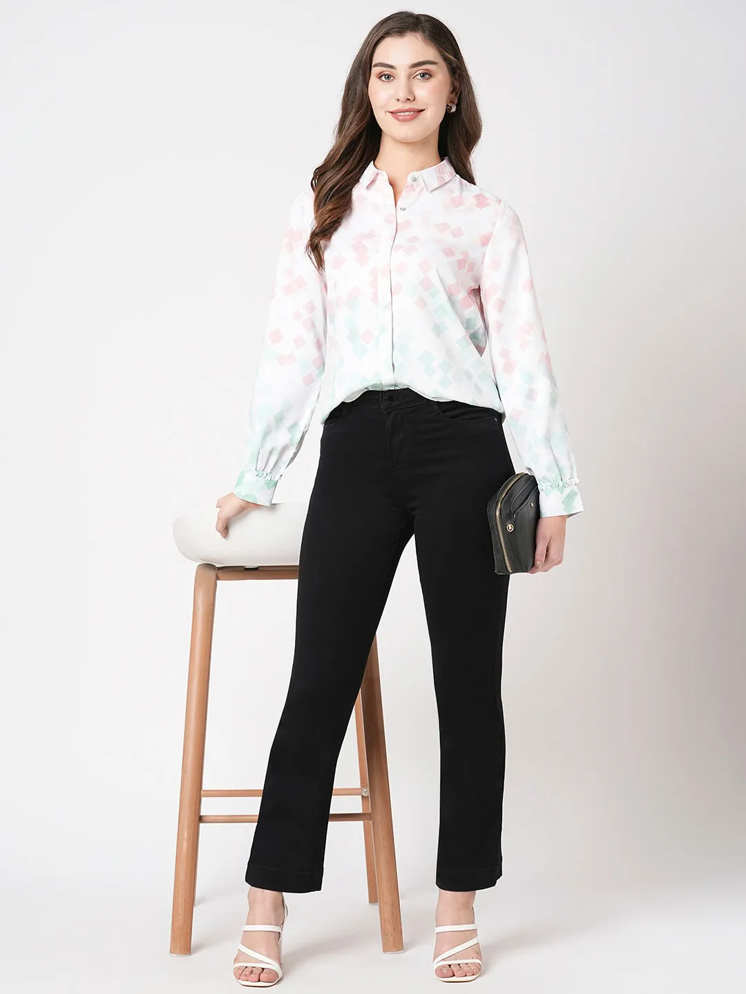Women Diamond Print Slim Fit Shirt