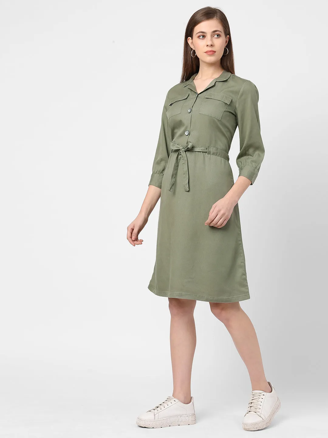 Women Slim Fit With Waist Tie-Up Shirt Dress