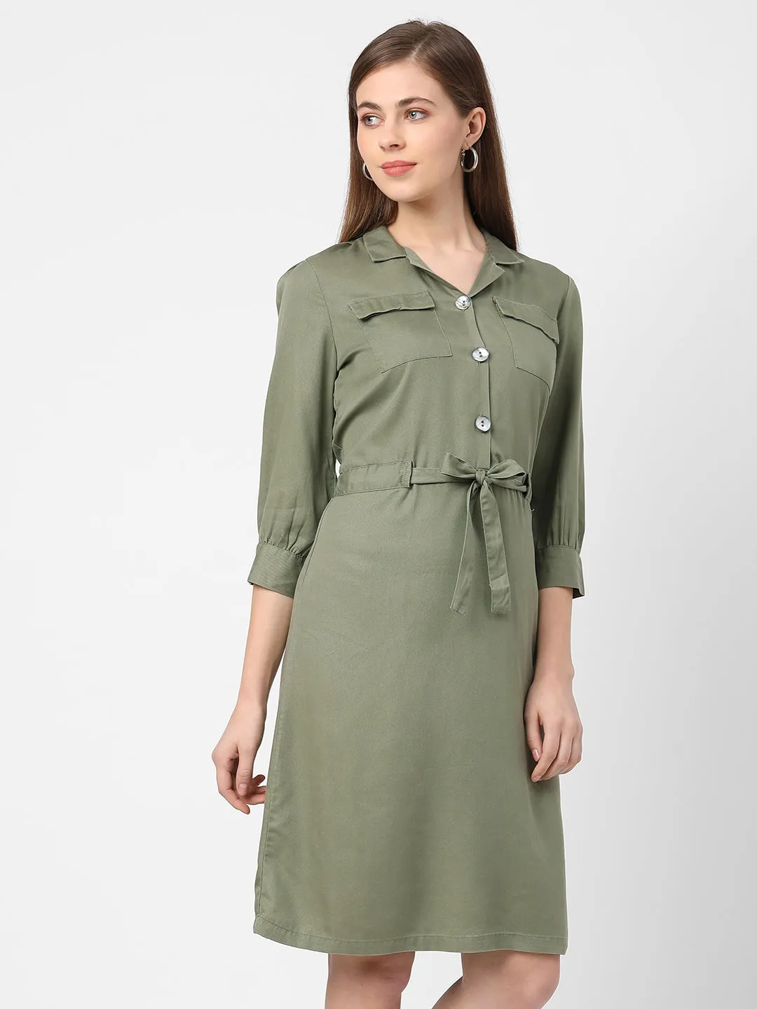 Women Slim Fit With Waist Tie-Up Shirt Dress