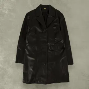 WOMEN'S VINTAGE FAUX LEATHER TRENCH COAT JACKET - MEDIUM