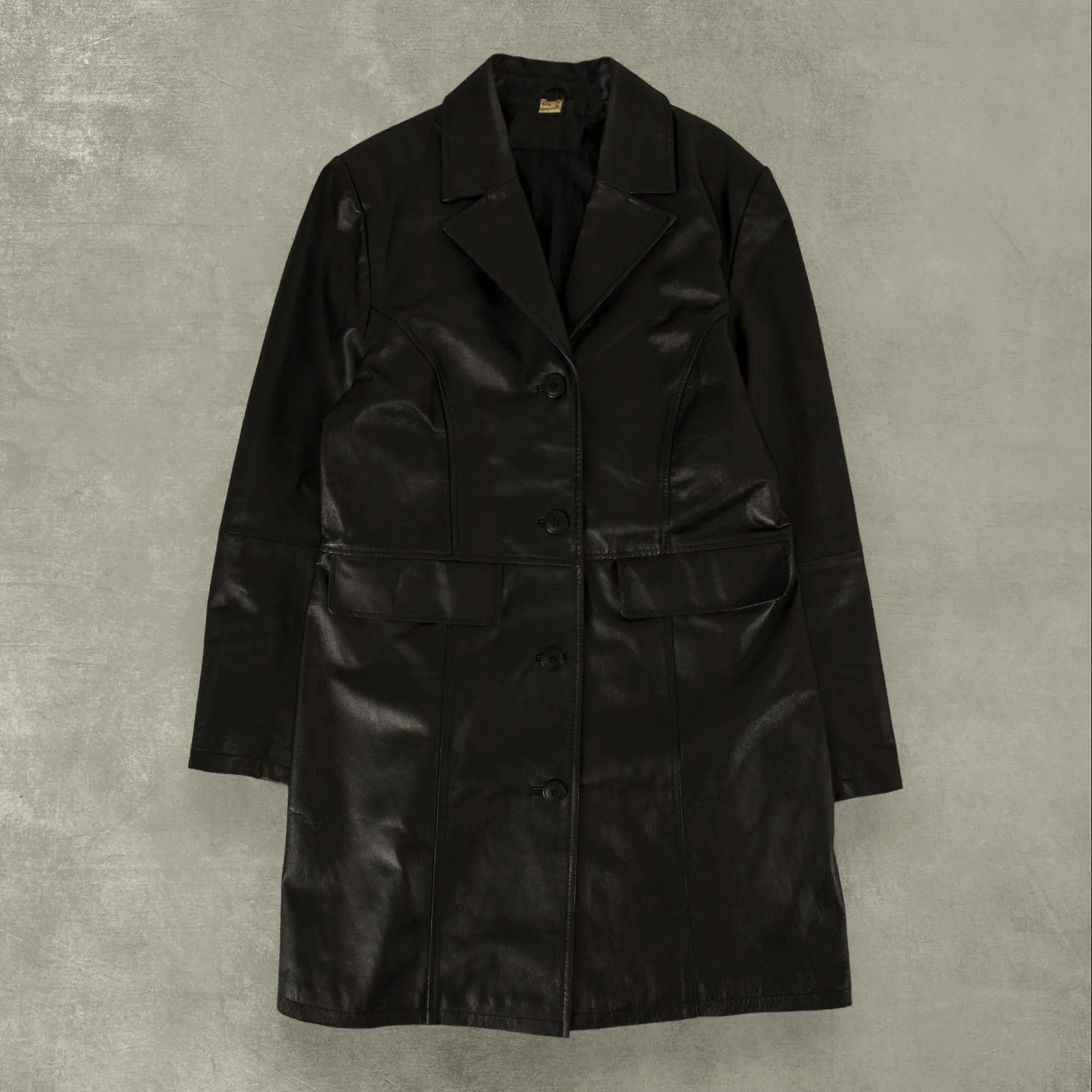 WOMEN'S VINTAGE FAUX LEATHER TRENCH COAT JACKET - MEDIUM